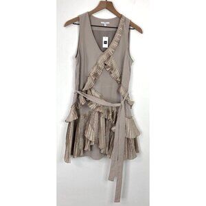 Gap Sleeveless Dress Women 4 Asymmetrical Satin Pleated Ruffle V-Neck Tie Belt